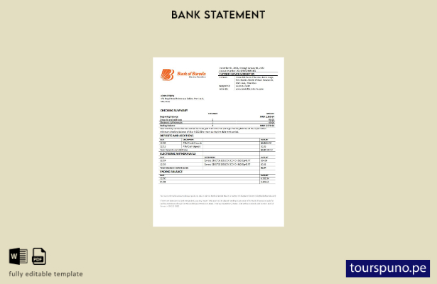 listo para imprimir plantilla de word   extracto bancario del Banco de Boroda de